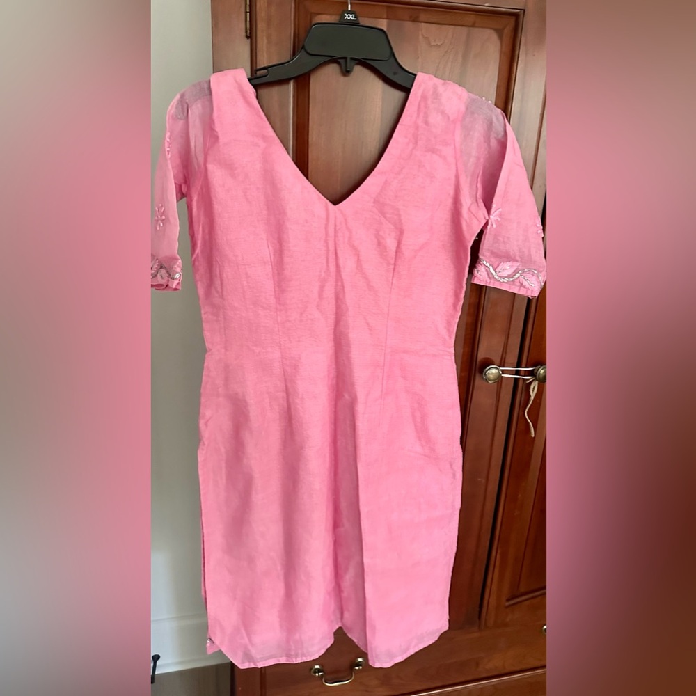 Ladies pink embroidered cotton tunic small
